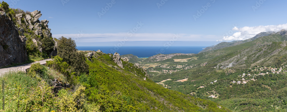 Panorama of the Plain of Oletta and the Gulf of Saint Florent as seen from Serra di Pigno, Corsica