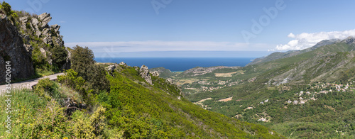 Panorama of the Plain of Oletta and the Gulf of Saint Florent as seen from Serra di Pigno, Corsica