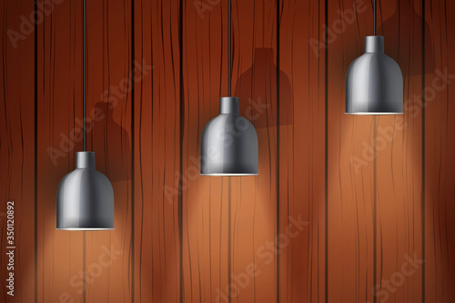 Wooden wall with vintage lamps