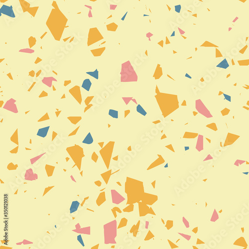 Colorful seamless terrazzo pattern with mineral rock fragments scattered