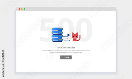 Modern flat design concept of cat unplugged the cable from the data center for website and mobile website. empty states page template