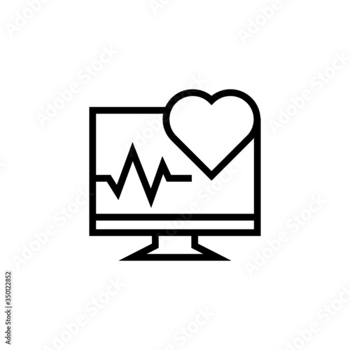 Medical heart scan icon in linear, outline style design isolated on white background, icon illustration, eps 10