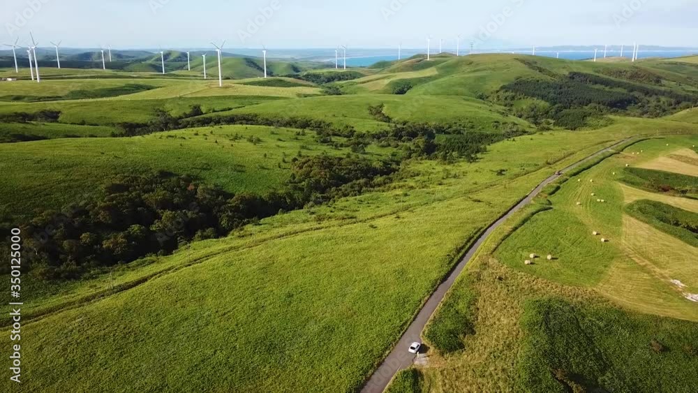 Aerial shots taken by drone. Spring countryside and a wind farm. Aerial shots taken by drone. Spring countryside and a wind farm.