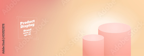 Vector studio background gradient peach color to light orange with peach round kiosk stand ,product display with copy space for display of content design.Banner for advertise product on websi
