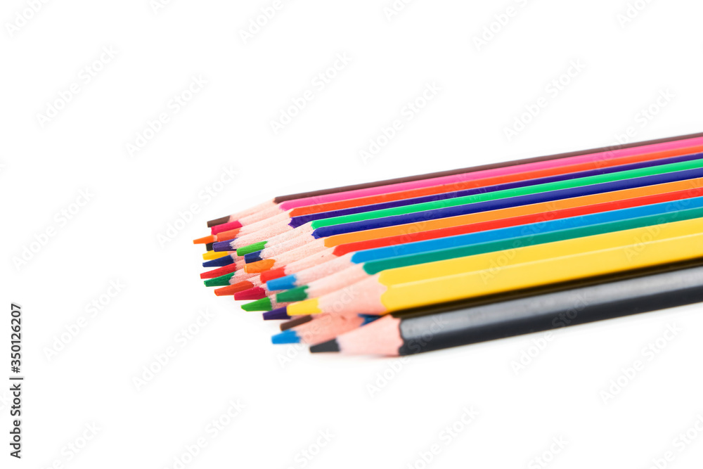 Fototapeta premium Color pencils isolated on white background. Creative background, copy space.