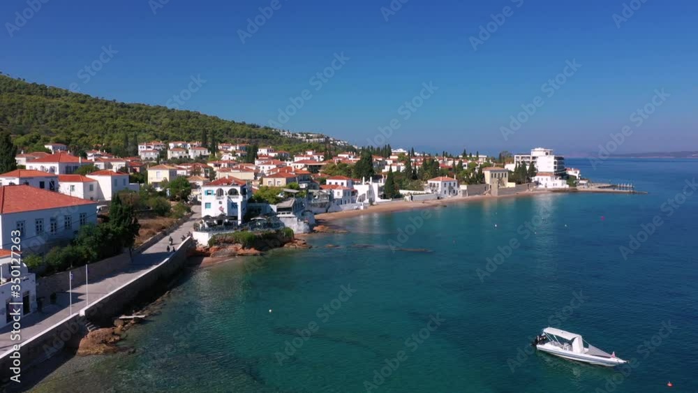 Cityscape and coastline of Spetses island in Greece Cityscape and coastline of Spetses island in Greece
