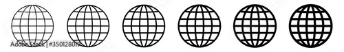 World Icon Black | Earth Illustration | Globe Symbol | Planet Logo | World Wide Web Sign | Isolated | Variations