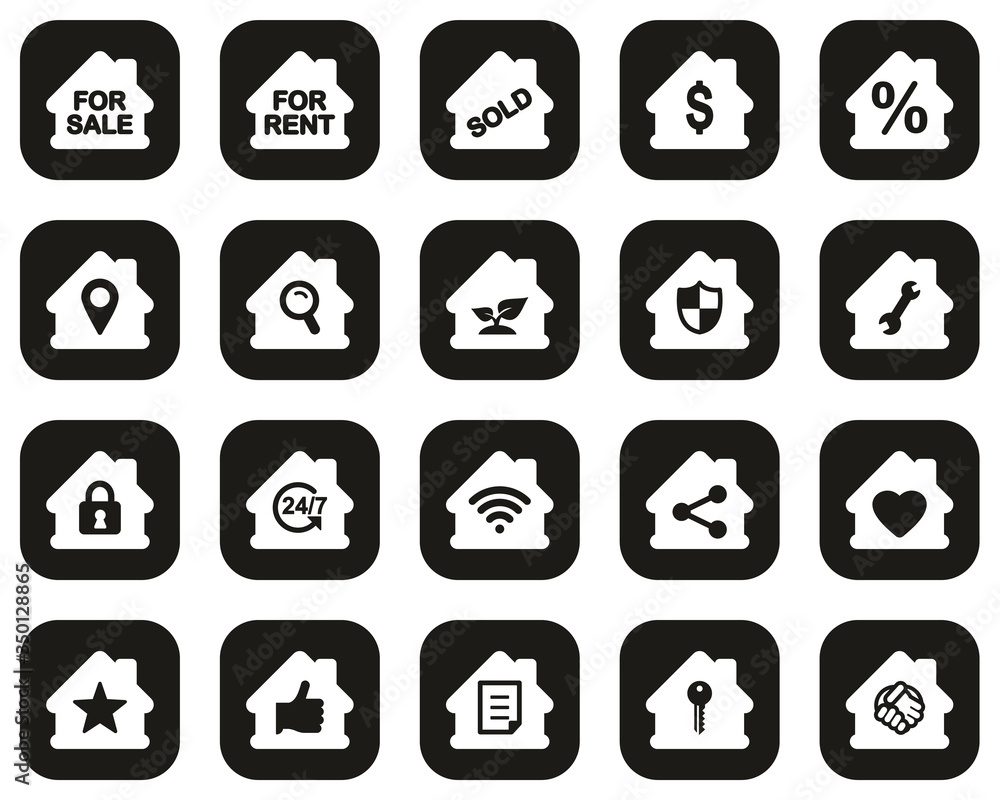 Real Estate Icons White On Black Flat Design Set Big Real Estate Icons White On Black Flat Design Set Big