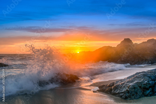 Sunset in Bodega Beach, Sonoma County, California. One of the famous beach of North California. Very exiciting and wonderful beach to enjoy with friends and family and you can enjoy amzing sunset too. photo