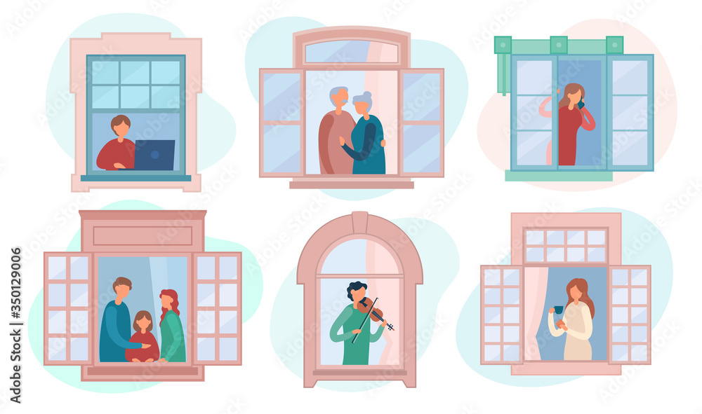 People resting near open windows at home People resting near open windows at home