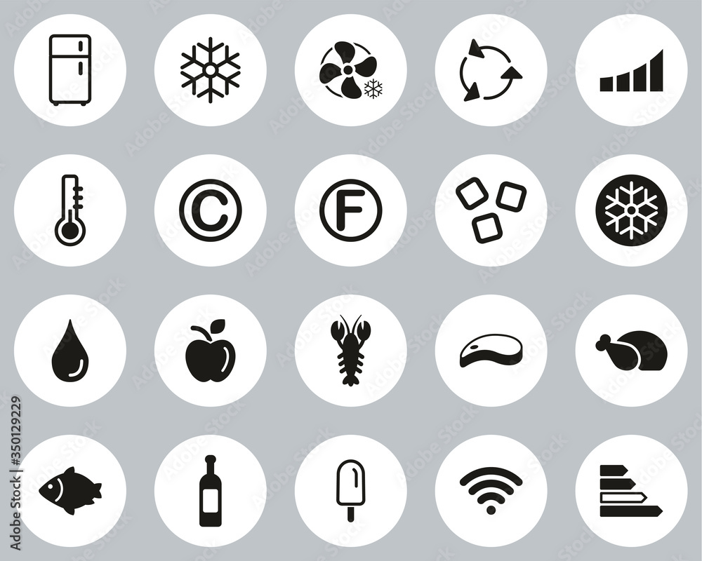 Refrigerator Or Cooler Icons Black & White Flat Design Circle Set Big Refrigerator Or Cooler Icons Black & White Flat Design Circle Set Big