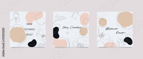 Instagram post template. Design backgrounds for social media stories, Photo frame template and sale  banner. Memphis design cover. Abstract shape with  earth tone color. Vector  illustration