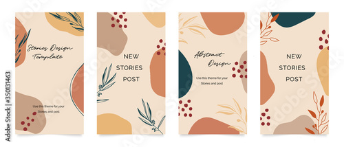 Instagram post template. Design backgrounds for social media stories, Photo frame template and sale  banner. Memphis design cover. Abstract shape with  earth tone color. Vector  illustration
