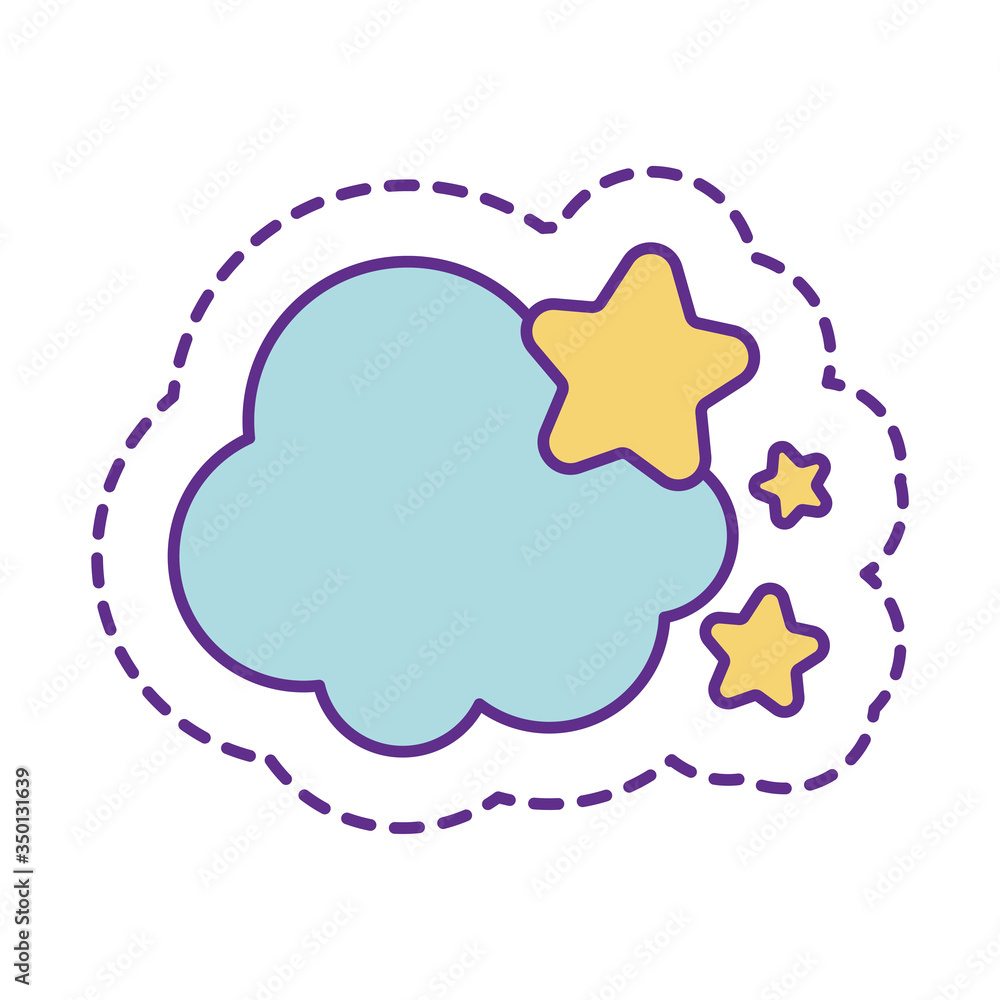 Cute clouds with stars patch line and fill style icon vector design Cute clouds with stars patch line and fill style icon vector design
