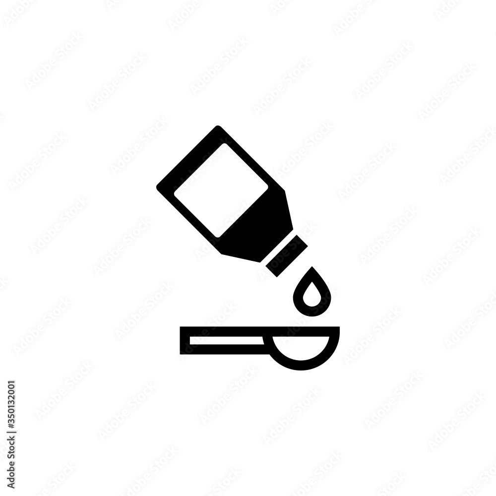 Syrup medicine bottle icon vector in black flat design icon, isolated on white background Syrup medicine bottle icon vector in black flat design icon, isolated on white background