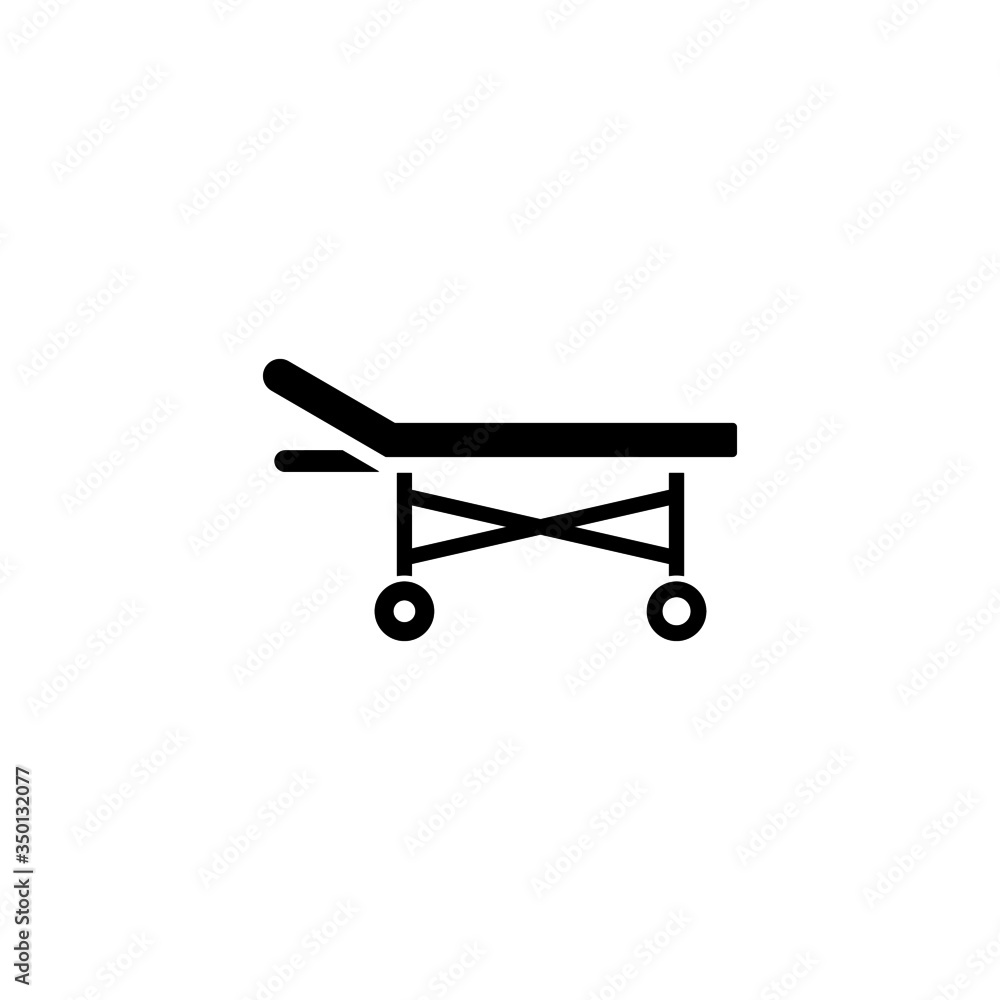 Hospital bed icon vector in black flat design icon, isolated on white background Hospital bed icon vector in black flat design icon, isolated on white background