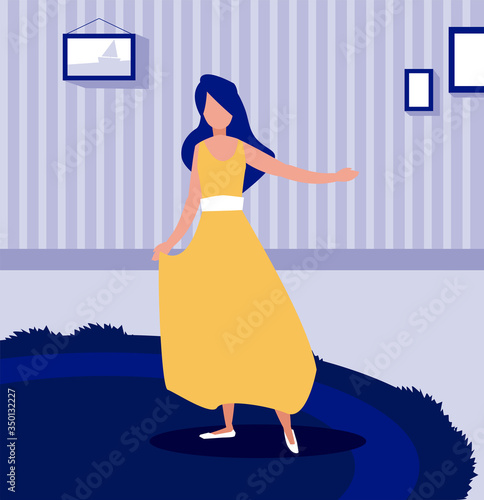 woman standing in the living room, stay at home
