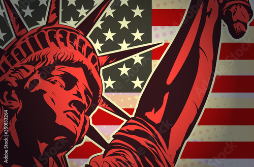 Statue of Liberty. USA flag. Vector image