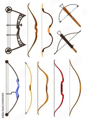 Bow weapon vector cartoon set icon. Vector illustration longbow on white background. Isolated cartoon set icon bow weapon.