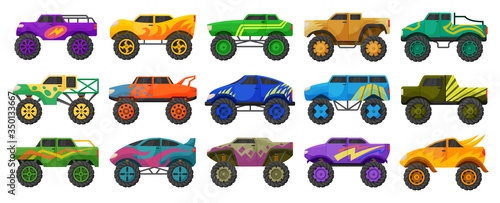 Monster truck isolated cartoon set icon. Vector cartoon set icon car. Vector illustration monster truck on white background.