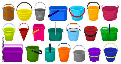 Bucket vector cartoon set icon. Vector illustration plastic bucketful on white background. Isolated cartoon set icon bucket.