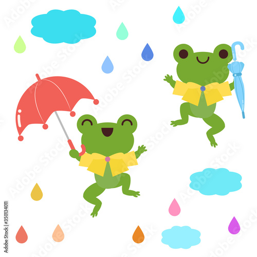 雨に喜ぶカエルのイラスト素材