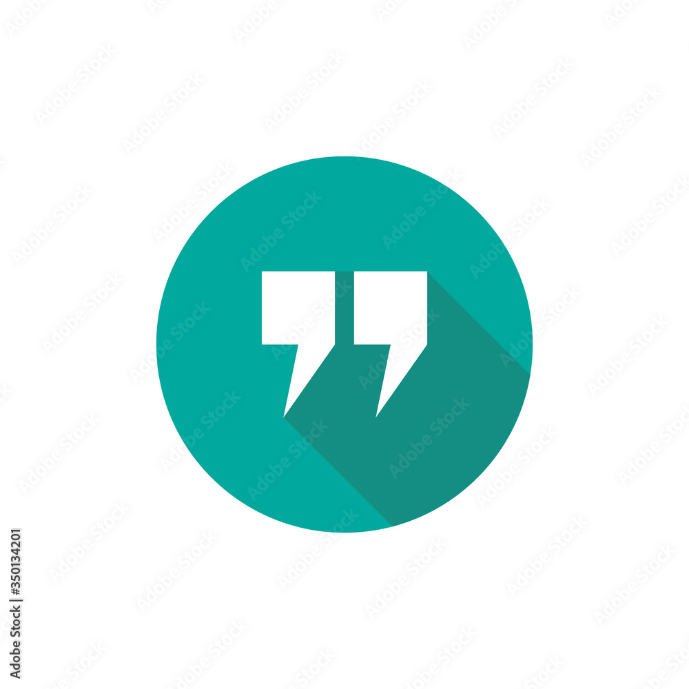 white quote marks in blue circle with shadow isolated on white. Flat reading icon. white quote marks in blue circle with shadow isolated on white. Flat reading icon.