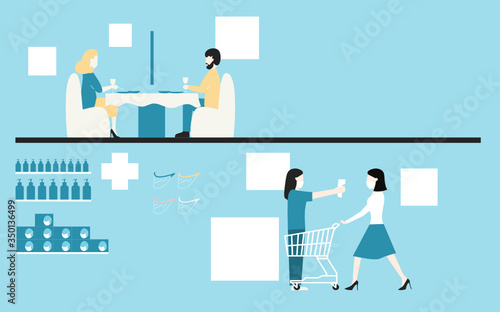 New normal concept. People  change lifestyle after the Coronavirus or Covid-19 pandemic. People change to new normal. vector Illustration.