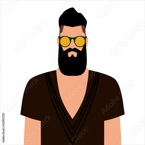 Hipster. A bearded man sunglasses. Fashionable haircut. Modern and fashionable image. Vector illustration isolated on a white background for design and web.