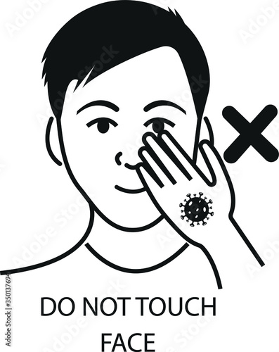 Do not touch face icon. Corona virus protection icon. Do not touch mouth, nose, and eyes icon vector illustration.