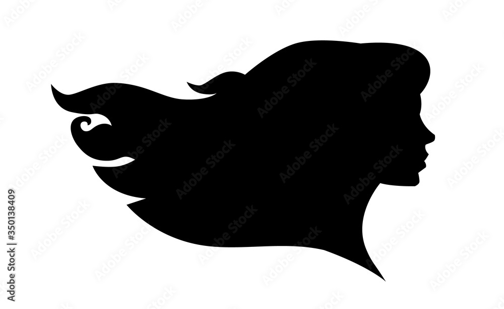 Female head silhouette. Beauriful girl. Woman with long hair. Portrait. Female head silhouette. Beauriful girl. Woman with long hair. Portrait.