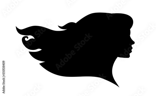 Female head silhouette. Beauriful girl. Woman with long hair. Portrait.