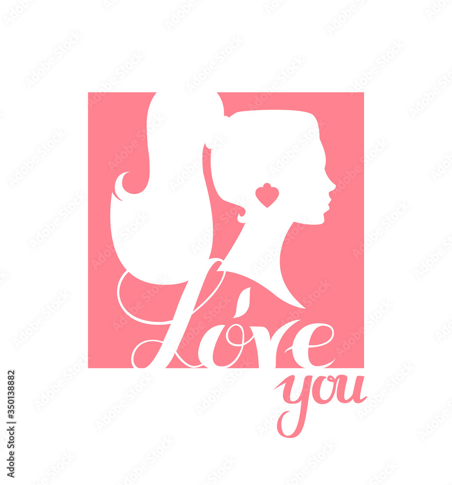 I love you print design template with lettering and beautiful girl silhouette. I love you print design template with lettering and beautiful girl silhouette.