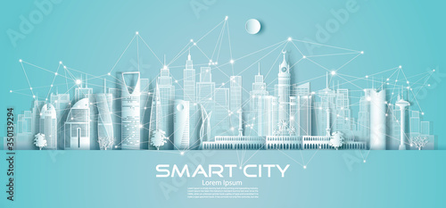Technology wireless network communication smart city with architecture.