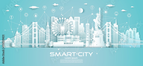 Wireless icon network communication smart city with architecture in America