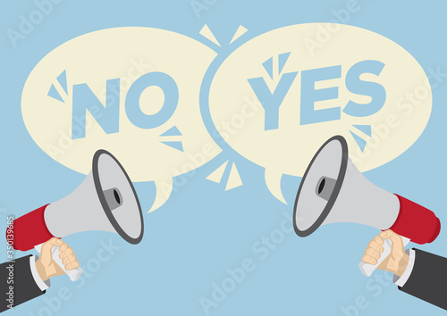 Different opinions of yes and no. Business concept of disagreement, negotiation or miscommunication.