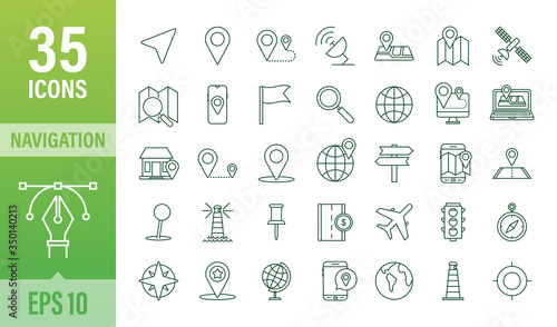 Navigation and Map line icons set. Vector stock illustration.