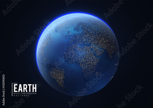 Eath Planet in Space with Lights. Realistic Universe. Cosmos Background.