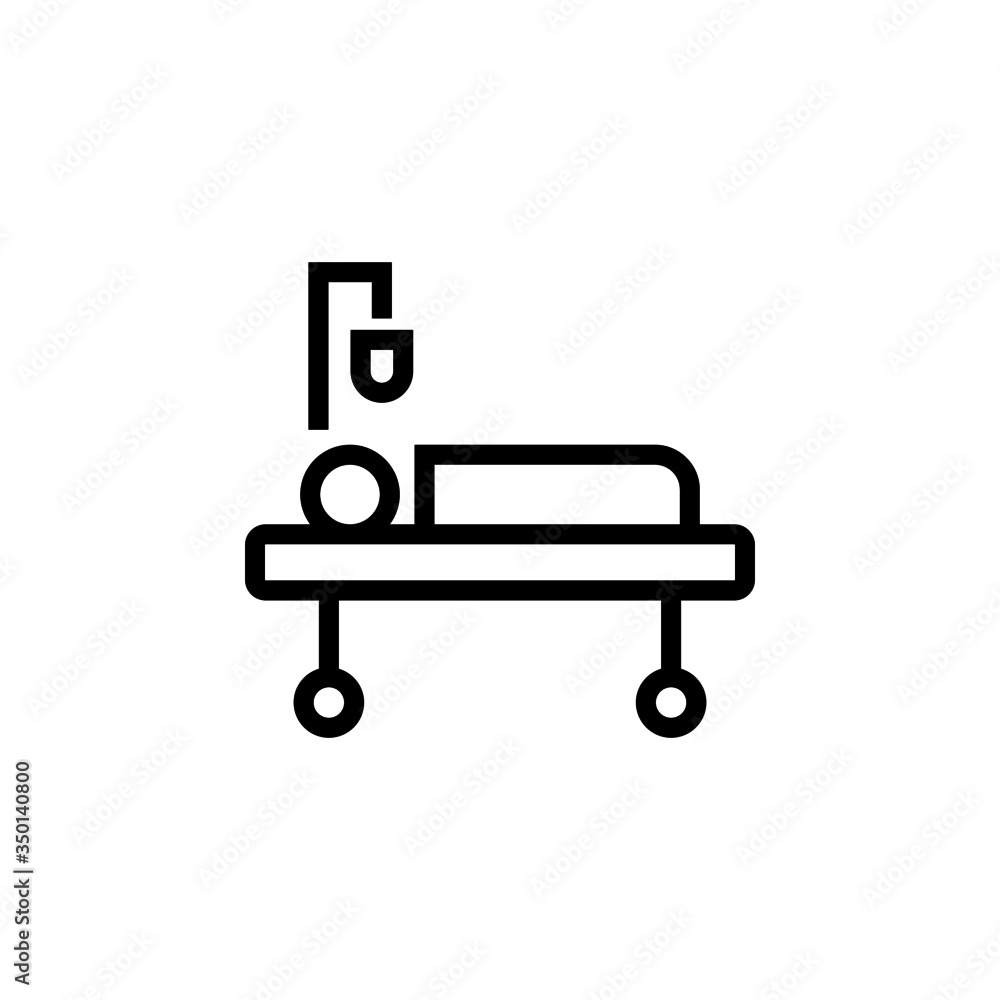 Illness on bed icon vector in linear, outline style isolated on white background Illness on bed icon vector in linear, outline style isolated on white background