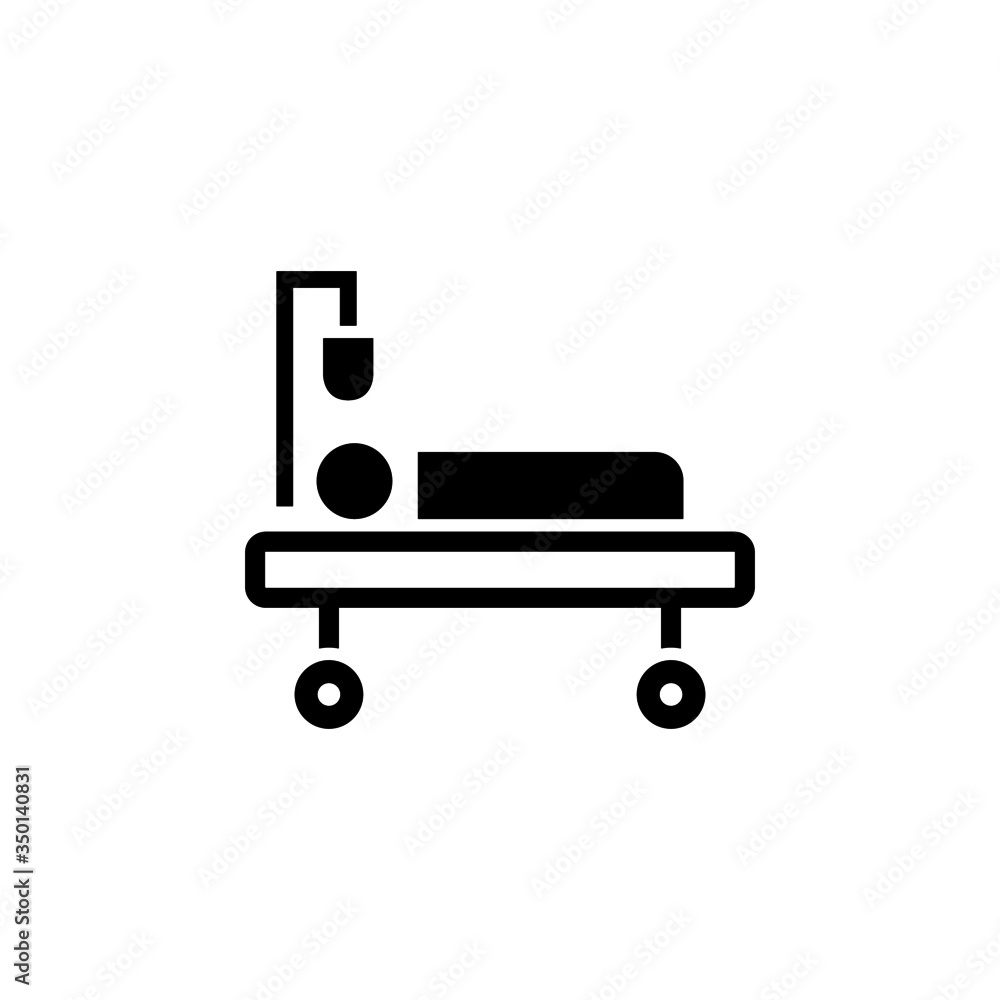 Illness on bed icon vector in black flat shape design isolated on white background