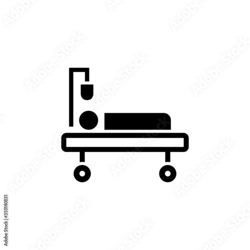 Illness on bed icon vector in black flat shape design isolated on white background