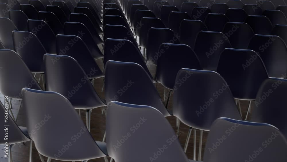 Empty chairs in the hall Empty movie theater Dark background Interior design. 4k Empty chairs in the hall Empty movie theater Dark background Interior design. 4k
