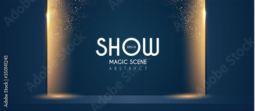 Empty scene with golden light. Showcase and fashion design.
