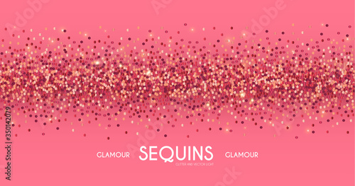 Pink shining sequins abstract background. Glamour glitter effect.