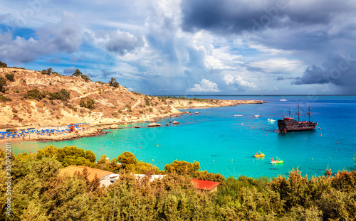 Konnos Beach of Cyprus island. Cape Greko natural park.