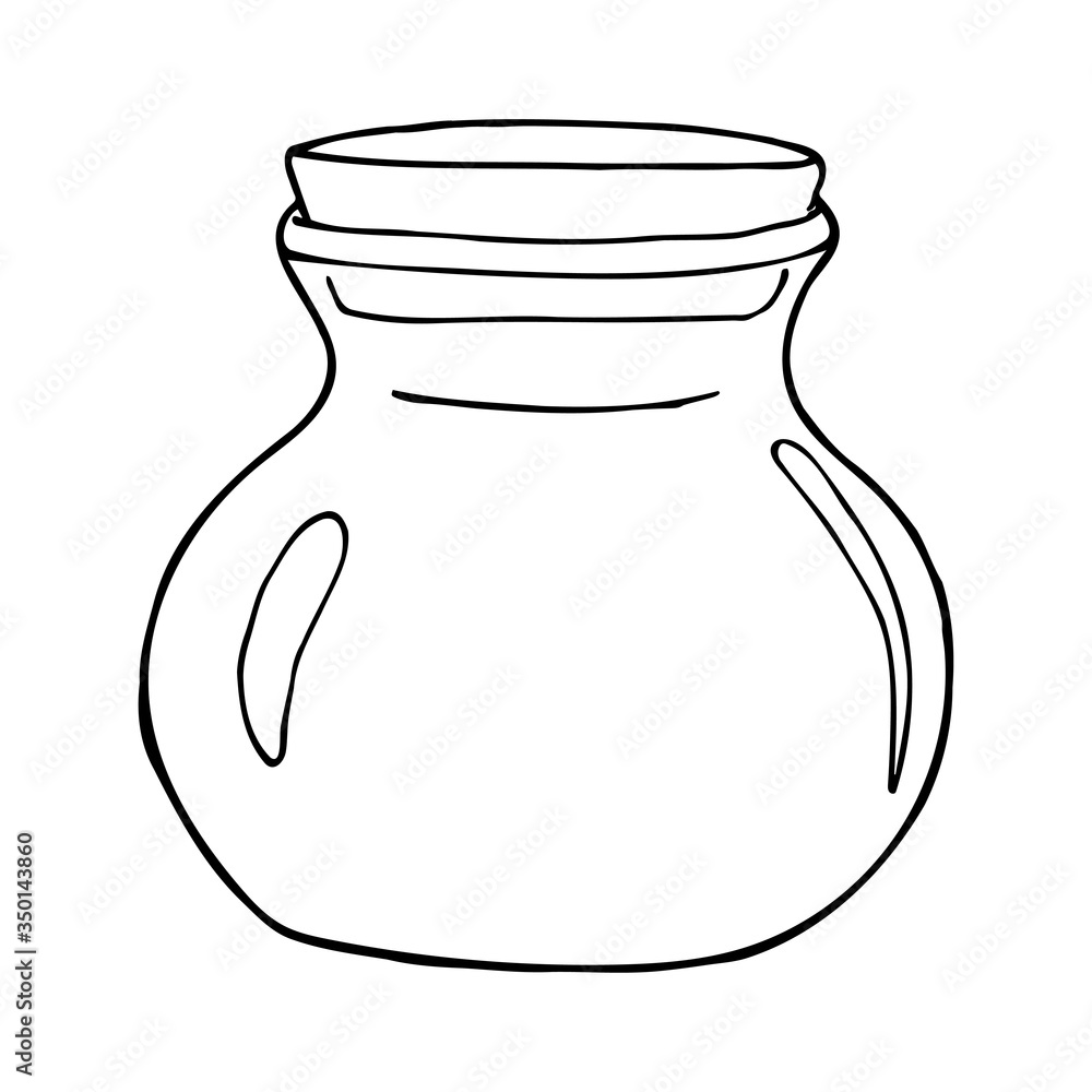 Hand drawn jar. Contour sketch. Kitchen objects doodle style. Vector illustration isolated on white background. Alchemy and vintage. Hand drawn jar. Contour sketch. Kitchen objects doodle style. Vector illustration isolated on white background. Alchemy and vintage.