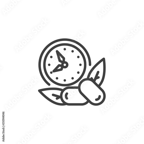 Iftar time line icon. linear style sign for mobile concept and web design. Clock and dates food outline vector icon. Symbol, logo illustration. Vector graphics