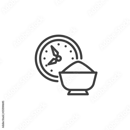 Time for Iftar line icon. linear style sign for mobile concept and web design. Clock and iftar food outline vector icon. Symbol, logo illustration. Vector graphics