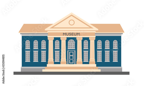 Vector flat colorful illustration exterior of museum building with title and columns isolated on white background. City architecture public government building. Art museum of modern painting