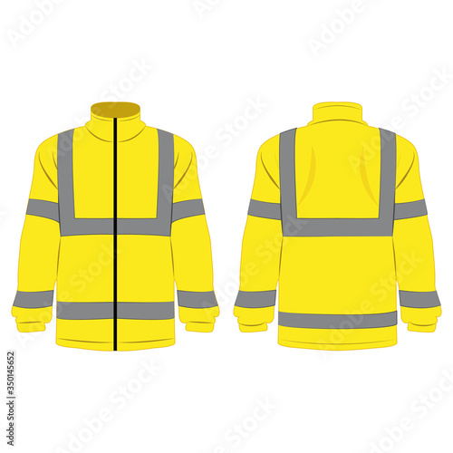 Yellow high visibility fleece outdoor jacket isolated vector on the white background	
